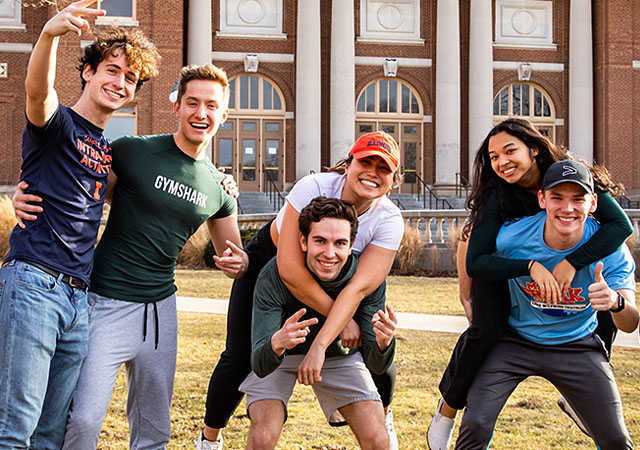 friends on the Quad with one another