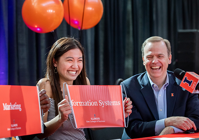 students declare their major during a festive signing day at Gies College of Business