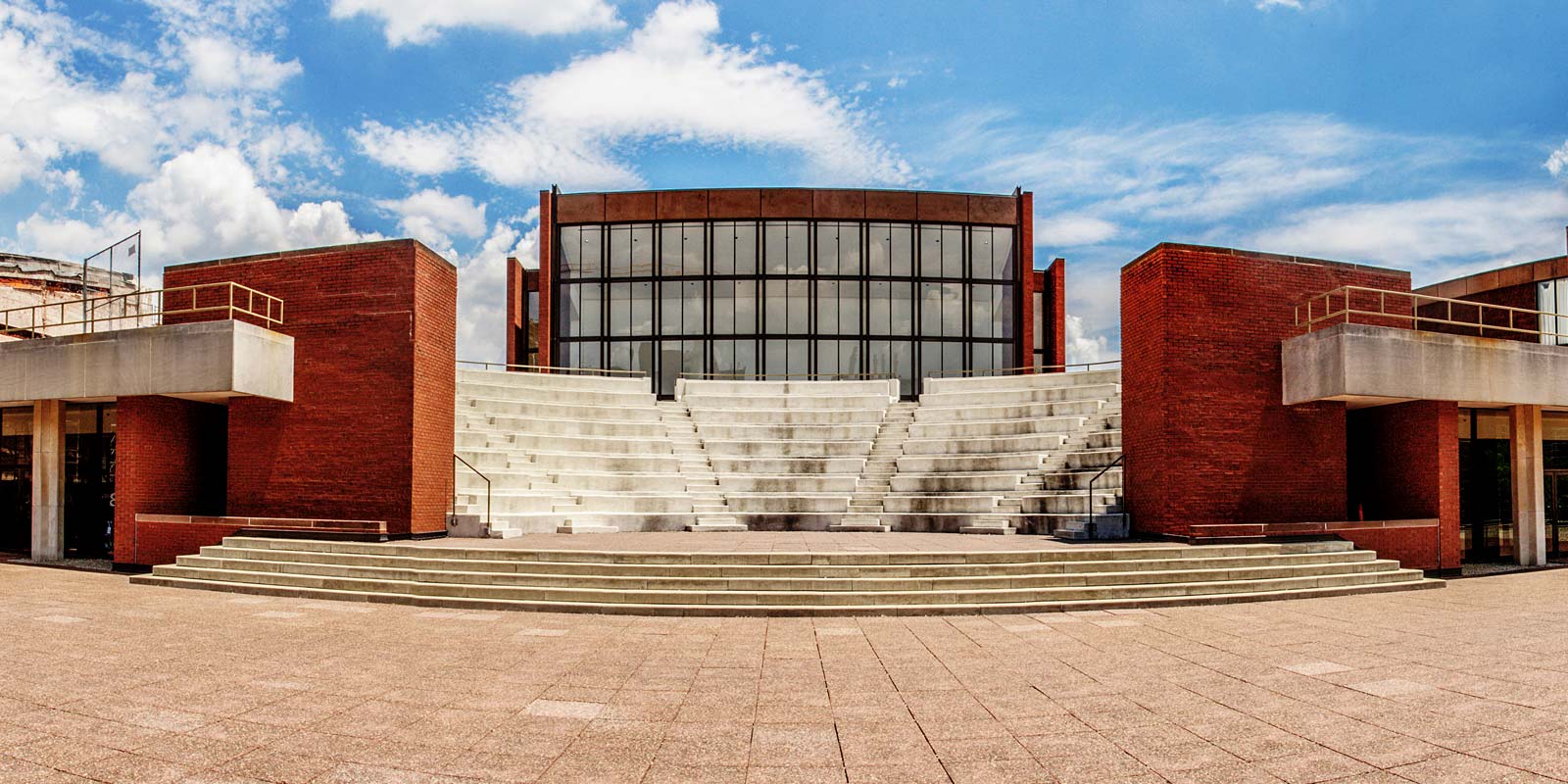 view of the front of the Krannert Center for the Performing Arts from Goodwin Avenue