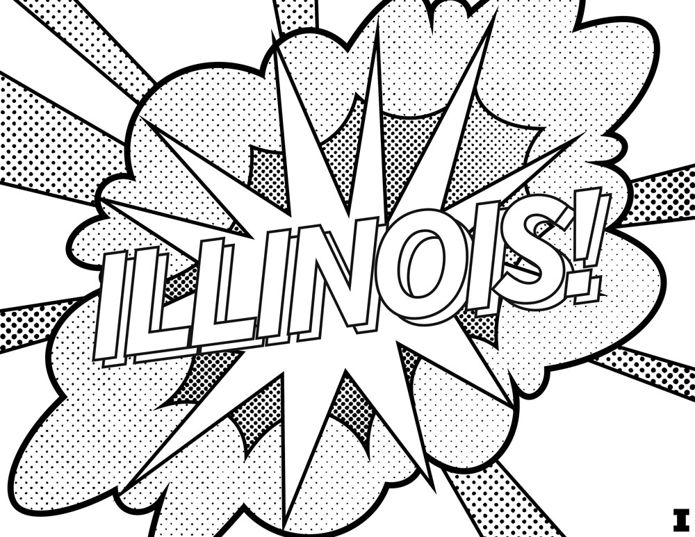 a comic book style Illinois coloring page