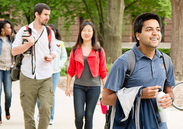 students walking on campus