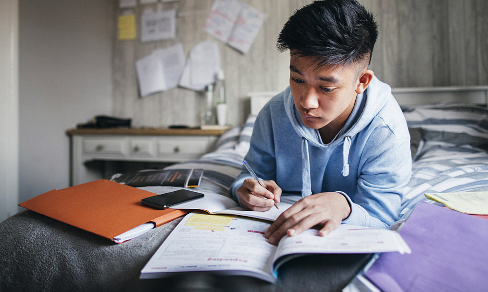 high school student preparing for exams