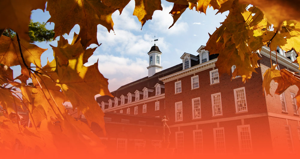 view of the Illini Union on a beautiful, fall day