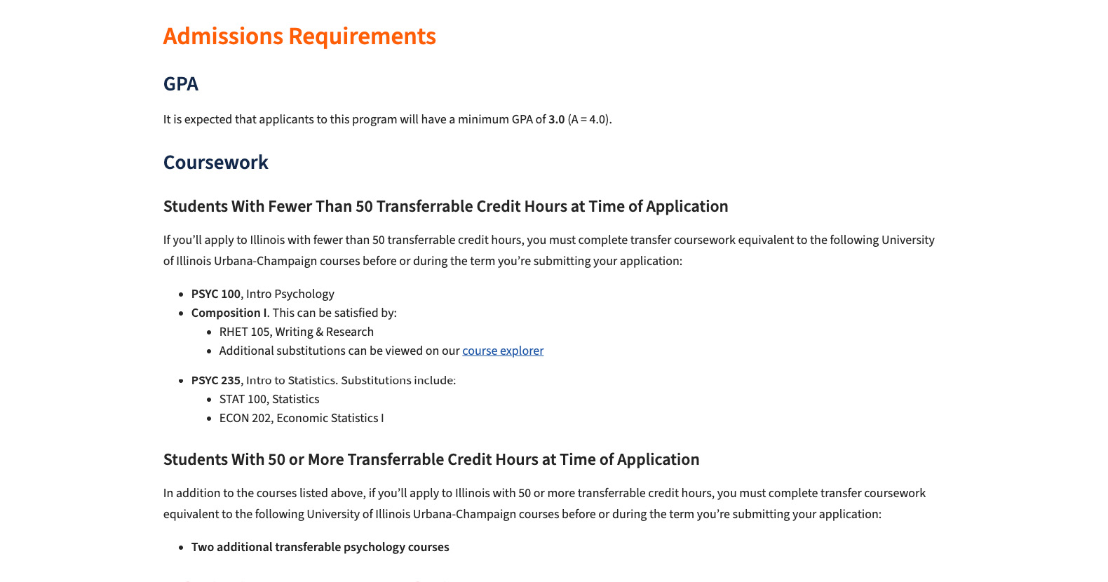 detail of Psychology's key admissions and level requirements