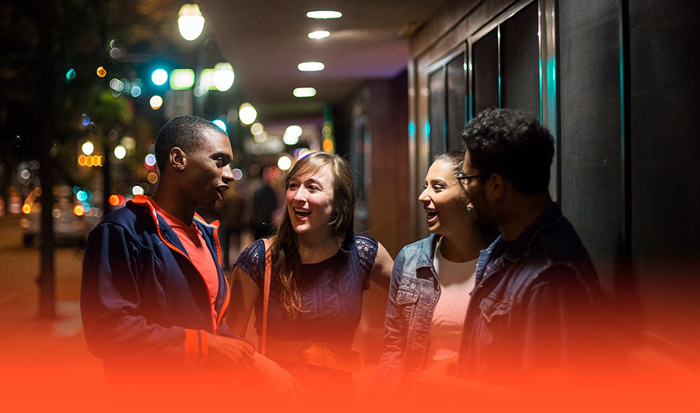 students having a fun night out together on Green Street