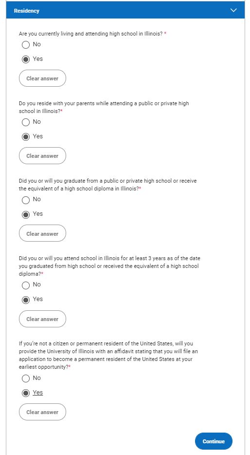 Common App Affidavit questions screenshot